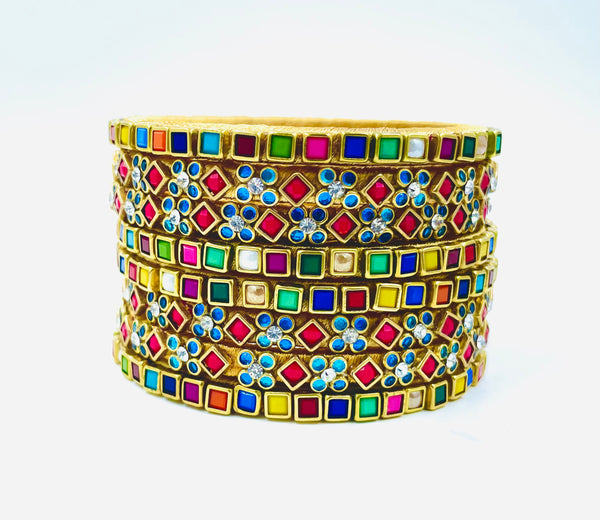 Yaalz Heavy Multi Color Kundan Work 8Pcs Bangle Sets For Festival Wear