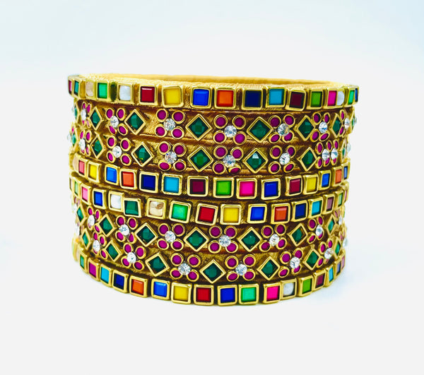 Yaalz Heavy Multi Color Kundan Work 8Pcs Bangle Sets For Festival Wear