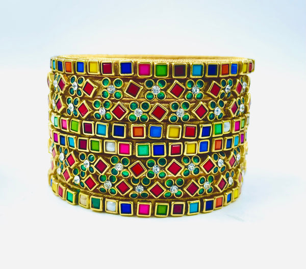Yaalz Heavy Multi Color Kundan Work 8Pcs Bangle Sets For Festival Wear