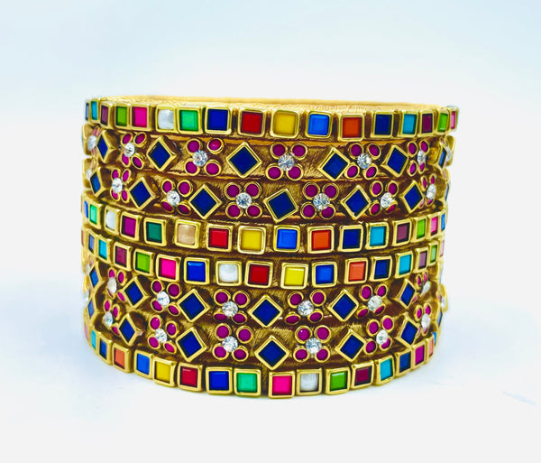 Yaalz Heavy Multi Color Kundan Work 8Pcs Bangle Sets For Festival Wear