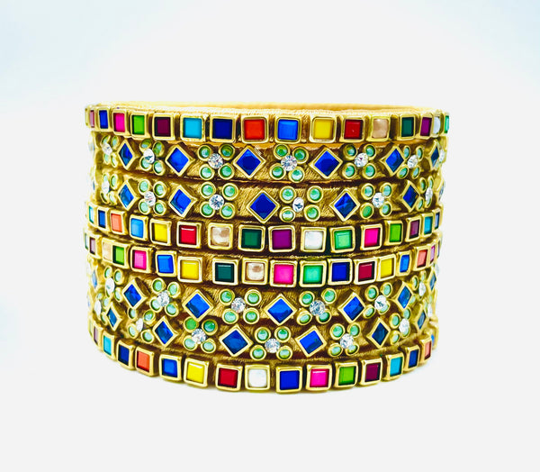 Yaalz Heavy Multi Color Kundan Work 8Pcs Bangle Sets For Festival Wear