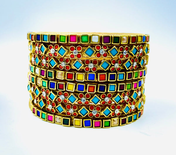 Yaalz Heavy Multi Color Kundan Work 8Pcs Bangle Sets For Festival Wear