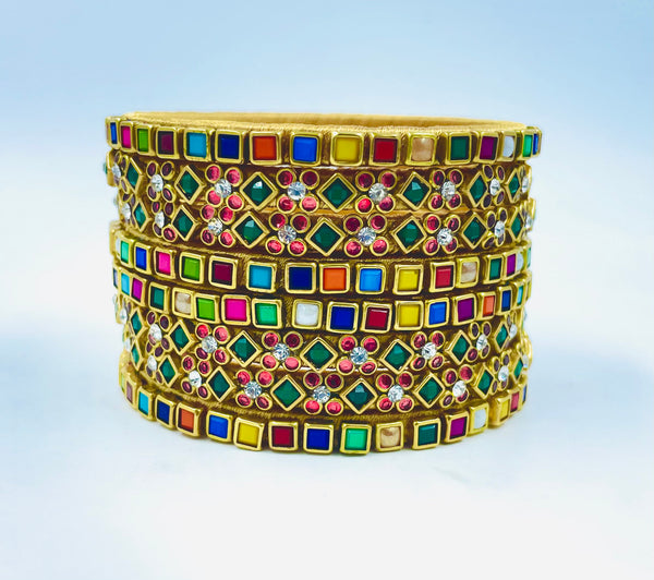 Yaalz Heavy Multi Color Kundan Work 8Pcs Bangle Sets For Festival Wear
