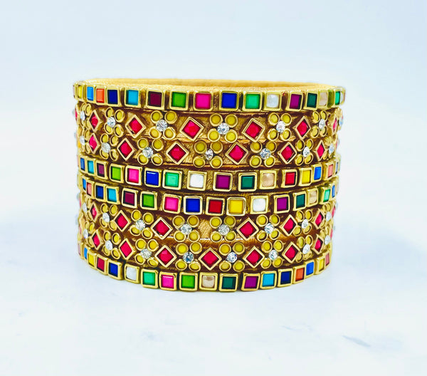 Yaalz Heavy Multi Color Kundan Work 8Pcs Bangle Sets For Festival Wear