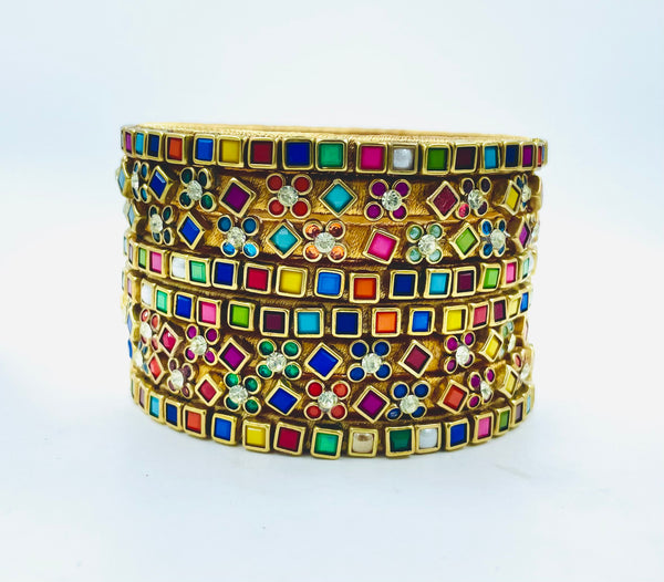 Yaalz Heavy Multi Color Kundan Work 8Pcs Bangle Sets For Festival Wear