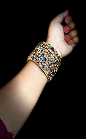 Yaalz Heavy Multi Color Kundan Work 8Pcs Bangle Sets For Festival Wear