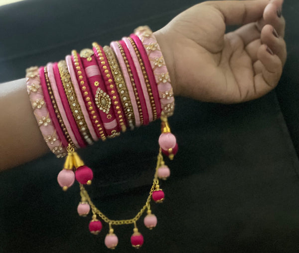 Yaalz Silk Thread 19Pcs Partywear Bangle Set With Hangings In Multiple Color combo