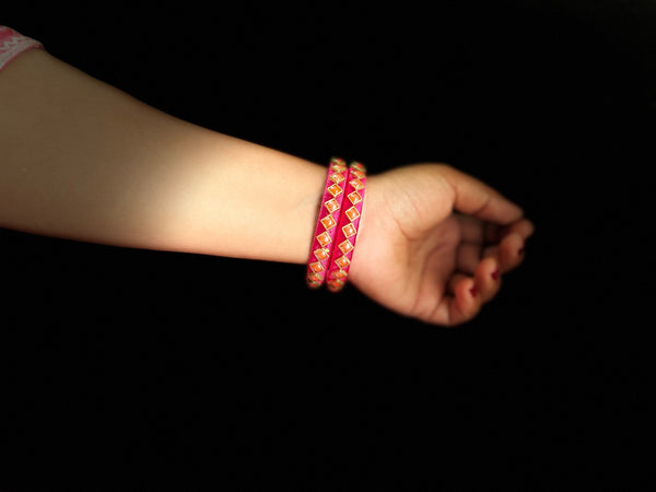 Yaalz Silk Thread Square Kundan Stone Work Pair Bangles In Multiple Colors