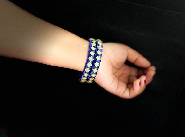 Yaalz Silk Thread Square Kundan Stone Work Pair Bangles In Multiple Colors