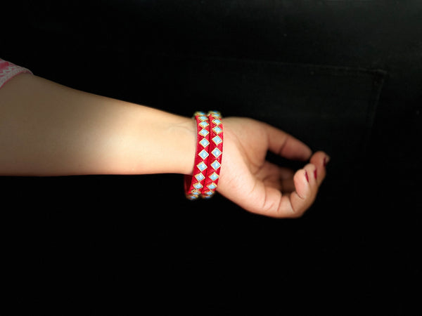 Yaalz Silk Thread Square Kundan Stone Work Pair Bangles In Multiple Colors