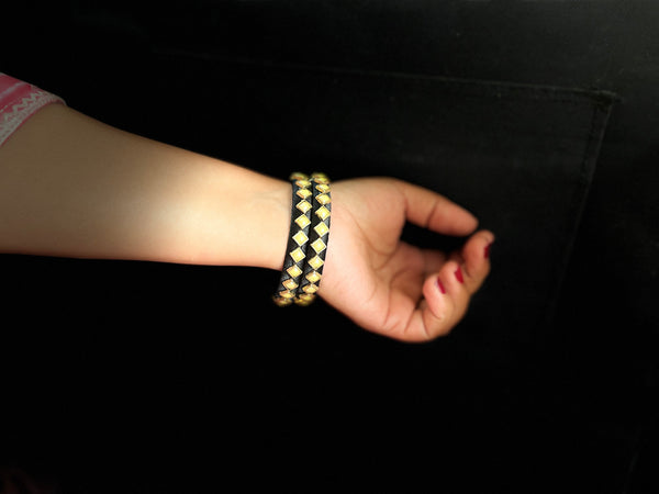 Yaalz Silk Thread Square Kundan Stone Work Pair Bangles In Multiple Colors