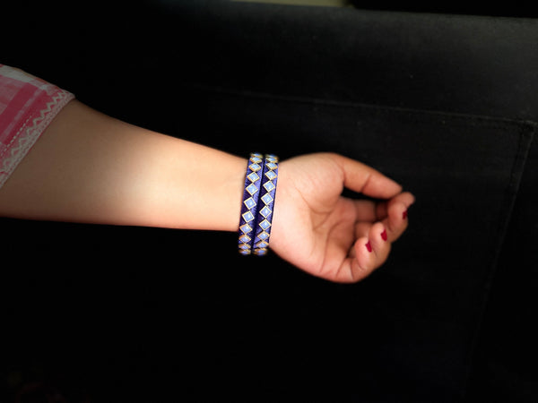 Yaalz Silk Thread Square Kundan Stone Work Pair Bangles In Multiple Colors