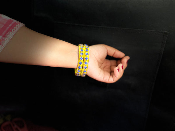 Yaalz Silk Thread Square Kundan Stone Work Pair Bangles In Multiple Colors