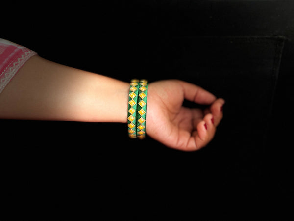 Yaalz Silk Thread Square Kundan Stone Work Pair Bangles In Multiple Colors