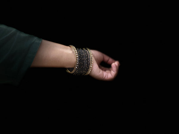 Yaalz Silk Threaded Metal Thin Set Bangles with stone corners In Assorted Colors