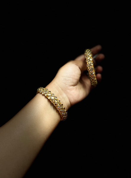 Yaalz Silk Thread Rich Kundan Stone Work Pair Bangles In Multiple Colors