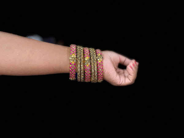 Yaalz Silk Thread Rich Kundan Work Bridal / Partywear Bangle Sets