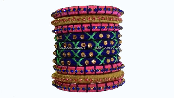 Yaalz Silk Thread 10pcs Polo Bangle Set of 10pcs for festival / Casual / Office Wears