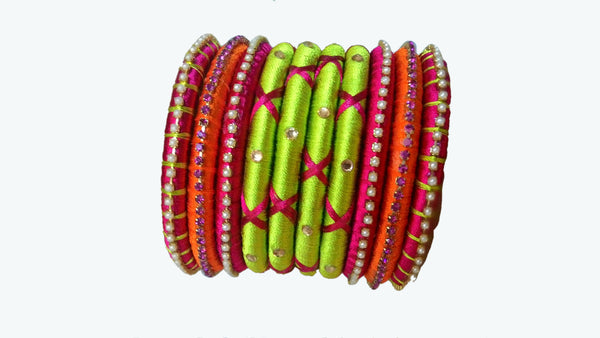 Yaalz Silk Thread 10pcs Polo Bangle Set of 10pcs for festival / Casual / Office Wears