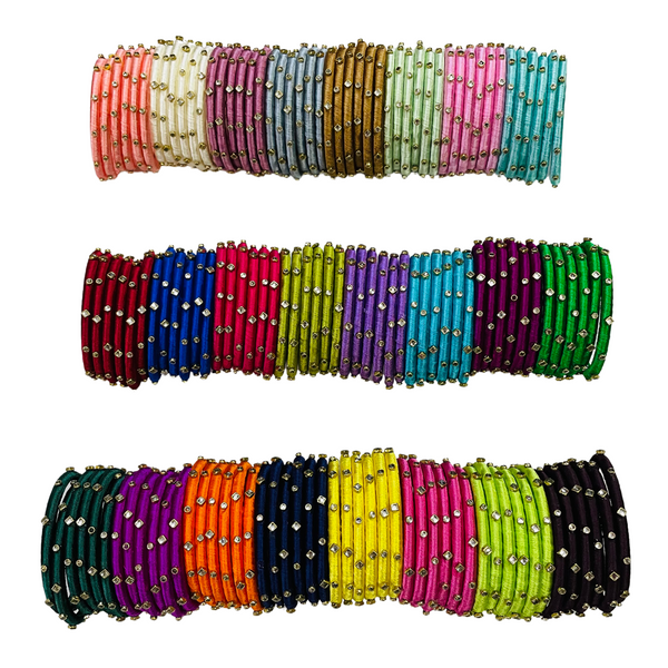 Yaalz Silk Thread Kundan Stone 6Pcs Set of 24 Return Gift Bangle Sets In Multiple Colors