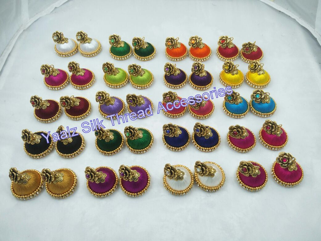 Yaalz Simple Antique Stud Jhumka in Twenty Assorted Colors