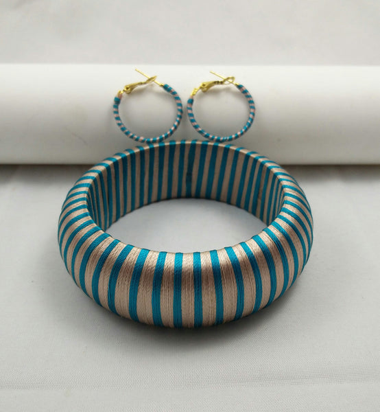 silk thread jewelry Bangle Earring Jumka-Yaalz Trendy Kada Bangle & Ring Earring in Blue And Bronze Combo-YAALZ
