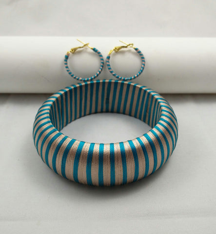silk thread jewelry Bangle Earring Jumka-Yaalz Trendy Kada Bangle & Ring Earring in Blue And Bronze Combo-YAALZ