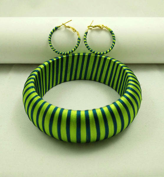 silk thread jewelry Bangle Earring Jumka-Yaalz Trendy Kada Bangle & Ring Earring in Light Green And Dark Green Combo-YAALZ