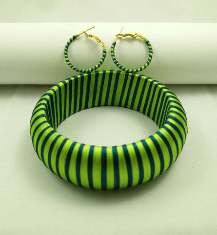 silk thread jewelry Bangle Earring Jumka-Yaalz Trendy Kada Bangle & Ring Earring in Light Green And Dark Green Combo-YAALZ