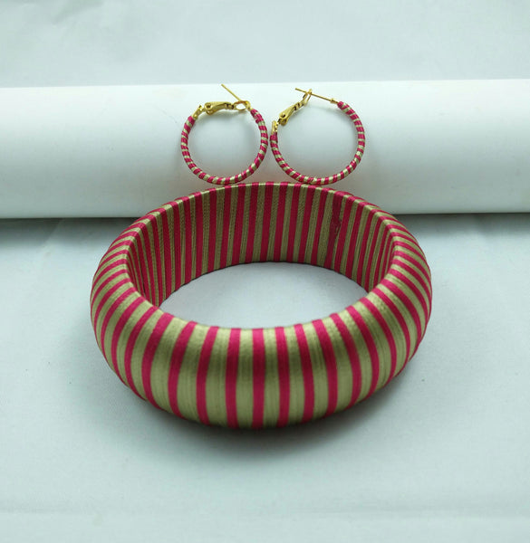silk thread jewelry Bangle Earring Jumka-Yaalz Trendy Kada Bangle & Ring Earring in Gold And Pink Combo-YAALZ
