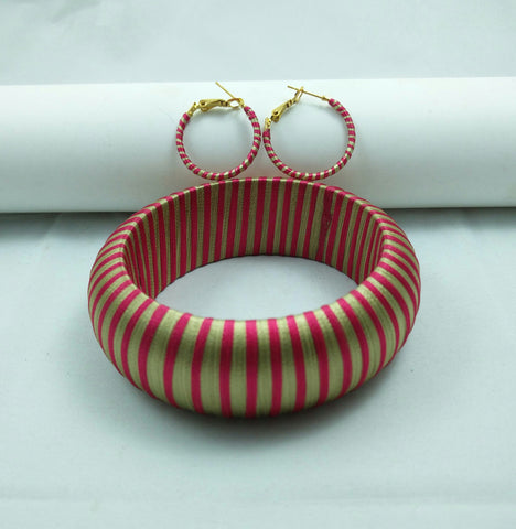 silk thread jewelry Bangle Earring Jumka-Yaalz Trendy Kada Bangle & Ring Earring in Gold And Pink Combo-YAALZ