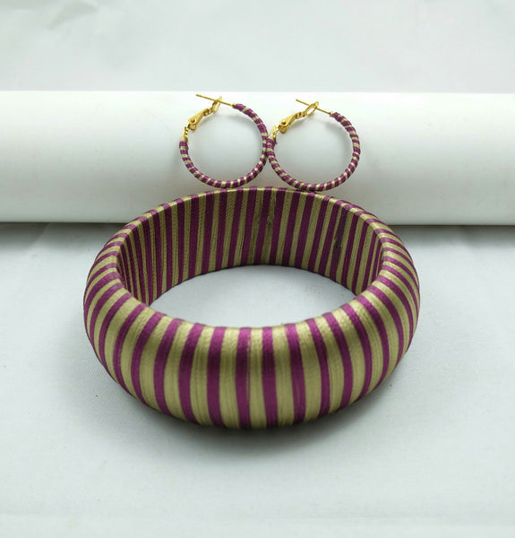 silk thread jewelry Bangle Earring Jumka-Yaalz Trendy Kada Bangle & Ring Earring in Gold And Purplish Pink Combo-YAALZ