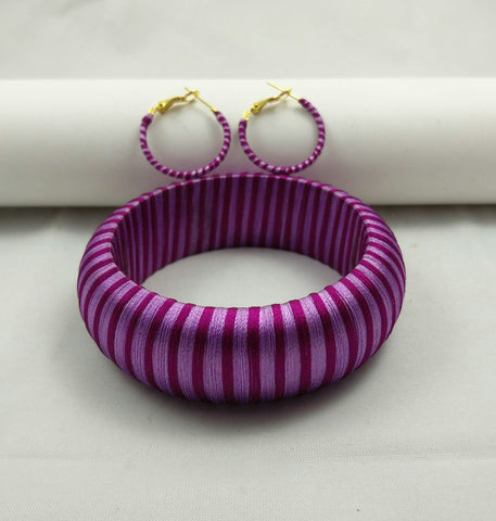 silk thread jewelry Bangle Earring Jumka-Yaalz Trendy Kada Bangle & Ring Earring in Pink With Dark Pink Combo-YAALZ