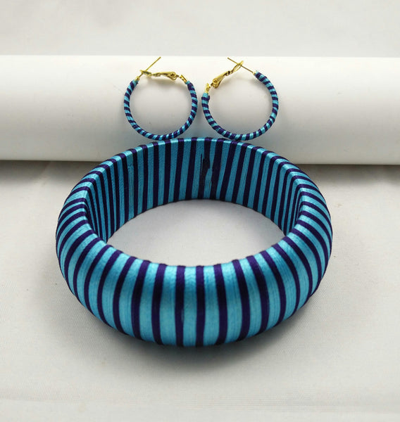 silk thread jewelry Bangle Earring Jumka-Yaalz Trendy Kada Bangle & Ring Earring in Light Blue And Dark Blue Combo-YAALZ