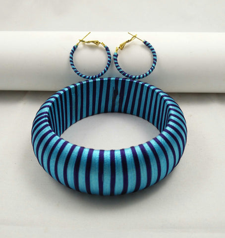 silk thread jewelry Bangle Earring Jumka-Yaalz Trendy Kada Bangle & Ring Earring in Light Blue And Dark Blue Combo-YAALZ