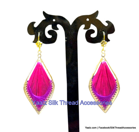 silk thread Bangle Earring Jumka-Yaalz Silk Thread Weaving Type Earring in Pink & Red Colors.-YAALZ