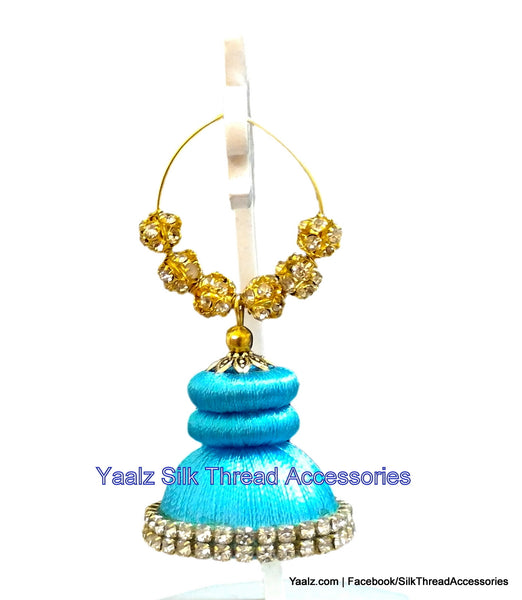 silk thread Bangle Earring Jumka-Yaalz Silk Thread Jumka in Blue Color(s)-YAALZ