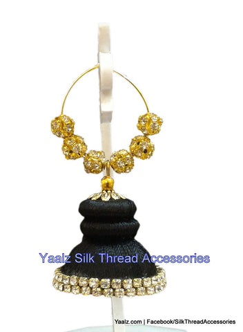 silk thread Bangle Earring Jumka-Yaalz Silk Thread Jumka in Black Color(s)-YAALZ
