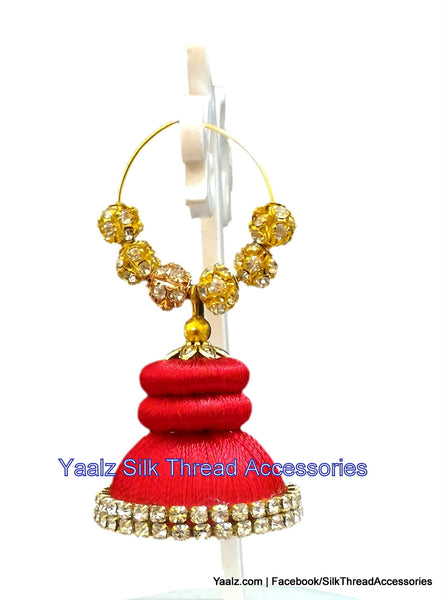 silk thread Bangle Earring Jumka-Yaalz Silk Thread Jumka in Maroon Color(s)-YAALZ