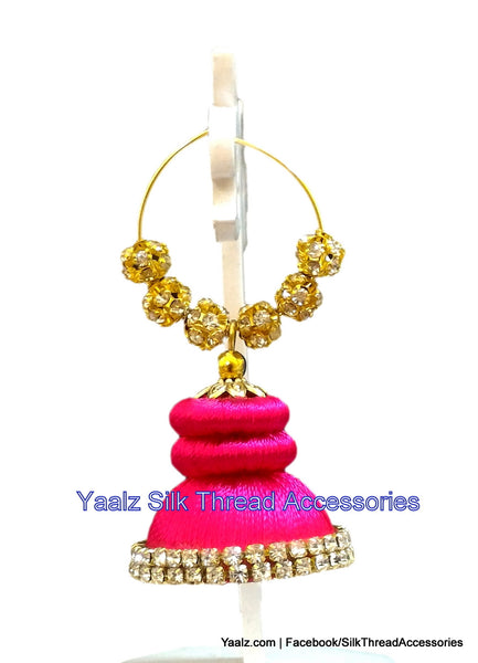 silk thread Bangle Earring Jumka-Yaalz Silk Thread Jumka in Dark Pink Color(s)-YAALZ