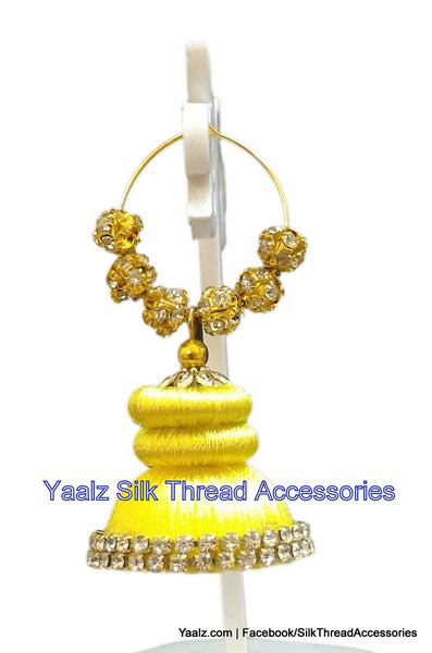 silk thread Bangle Earring Jumka-Yaalz Silk Thread Jumka in Yellow Color(s)-YAALZ