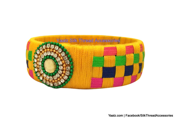 silk thread Bangle Earring Jumka-Yaalz Checker Bangles in Yellow, Pink, Green & Dark Blue Color(s)-YAALZ