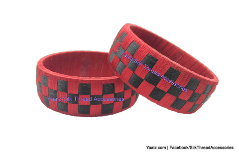 silk thread Bangle Earring Jumka-Yaalz Checker Bangles in Red & Black Color(s)-YAALZ