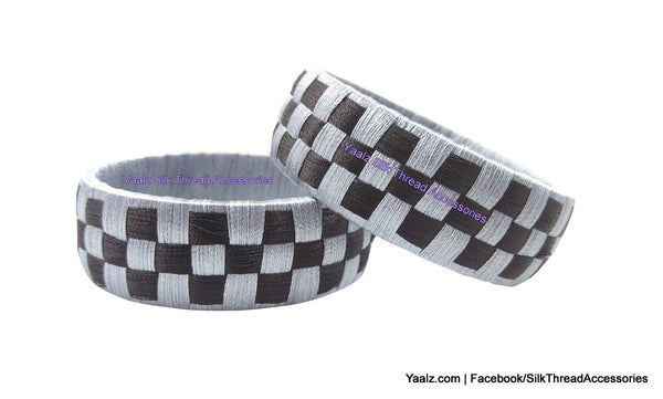 silk thread Bangle Earring Jumka-Yaalz Checker Bangles in Grey & Black Color(s)-YAALZ