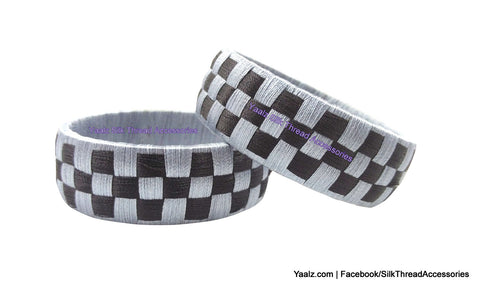 silk thread Bangle Earring Jumka-Yaalz Checker Bangles in Grey & Black Color(s)-YAALZ
