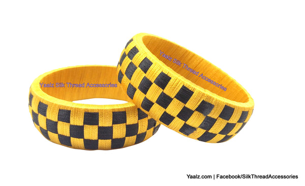 silk thread Bangle Earring Jumka-Yaalz Checker Bangles in Yellow & Black Color(s)-YAALZ