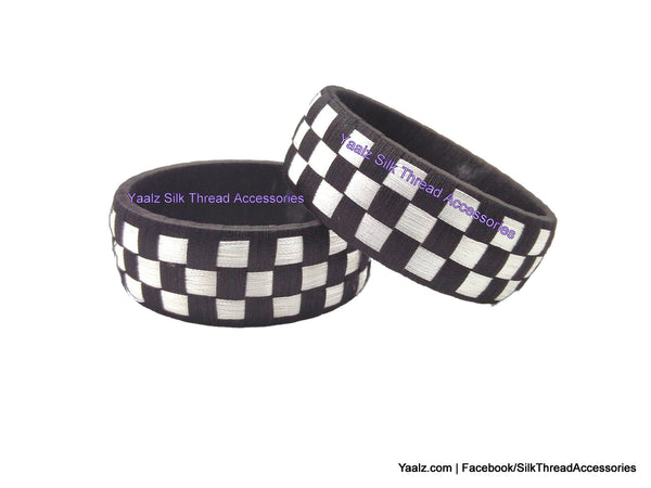 silk thread Bangle Earring Jumka-Yaalz Checker Bangles in Black and White Color(s)-YAALZ