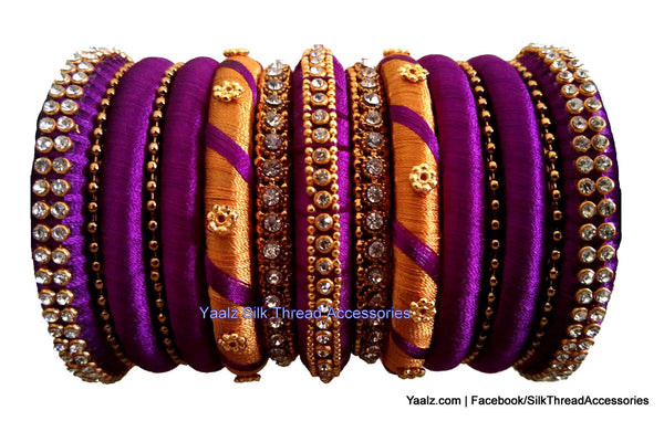 silk thread Bangle Earring Jumka-Yaalz Partywear Bangles in Purple & Orange Color(s)-YAALZ