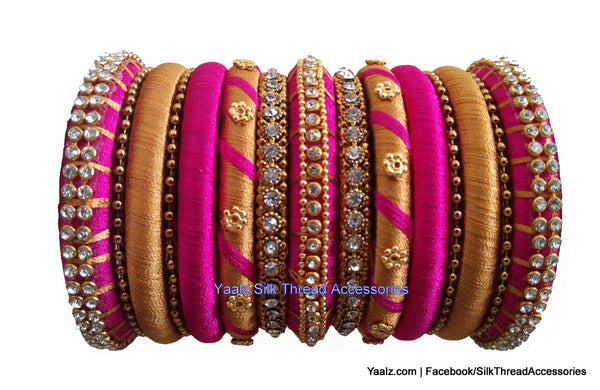 silk thread Bangle Earring Jumka-Yaalz Partywear Bangles in Pink & Orange Color(s)-YAALZ