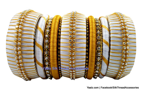 silk thread Bangle Earring Jumka-Yaalz Partywear Bangles in White & Gold Color(s)-YAALZ